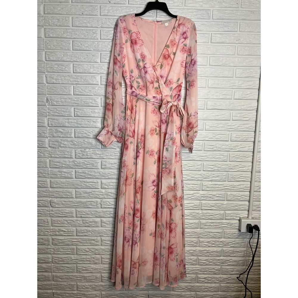 Yumi kim pink floral long dress special Occasion long sleeve women's size medium